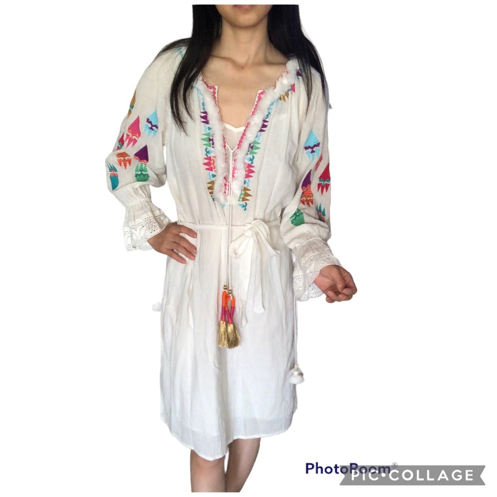 Figue embroidered tie cotton lightweight boho dress